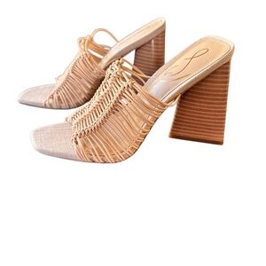 NWOB Elegant Tan Woven Heeled Mules